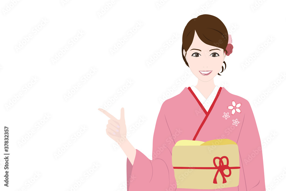指差す着物姿の女性 指差す着物姿の女性