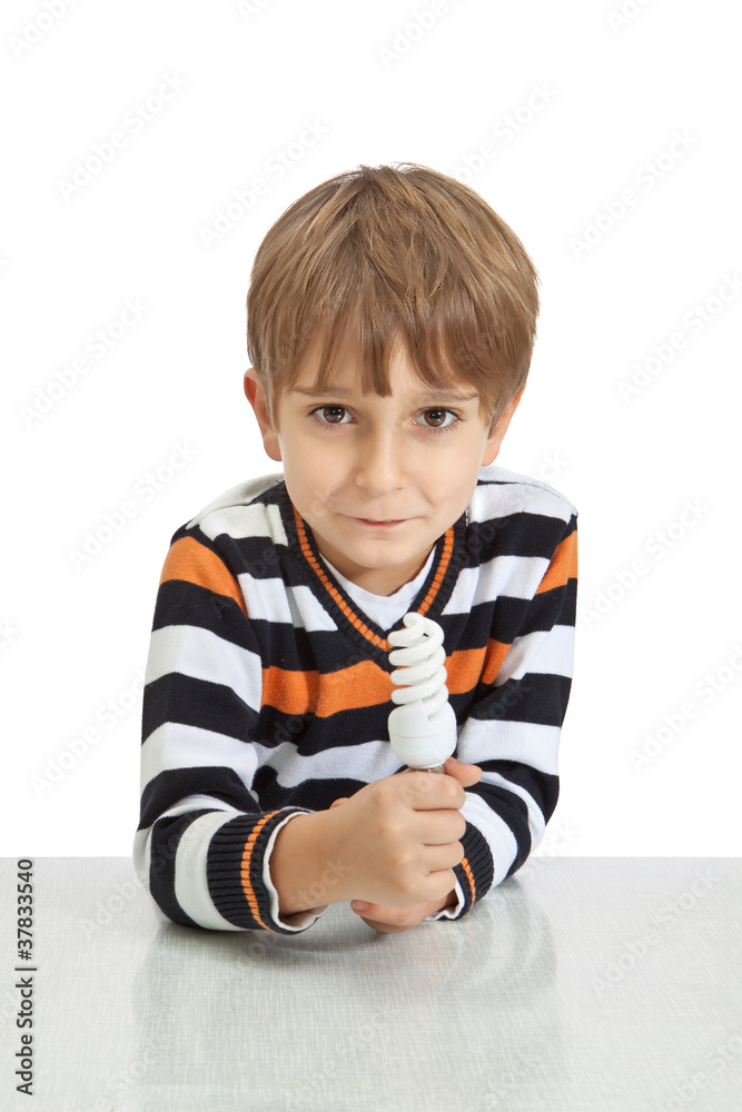 boy holding a lamp, isolated on white background boy holding a lamp, isolated on white background