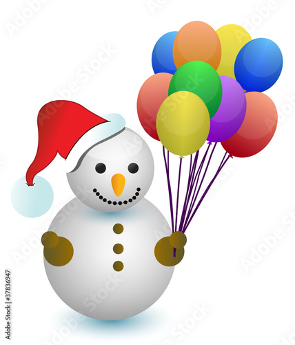 snowman holding balloons illustration design on white