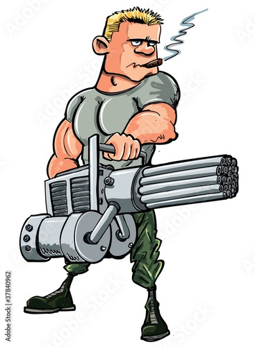 Cartoon soldier with a mini gun