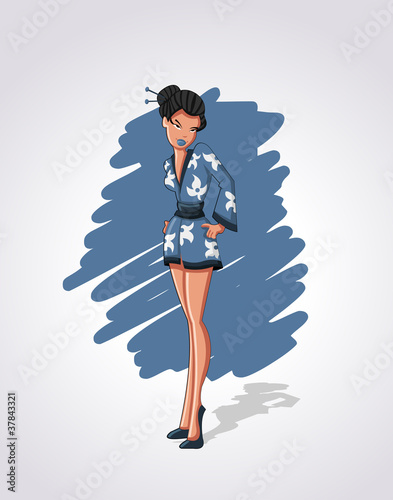 Beautiful sexy asin cartoon geisha