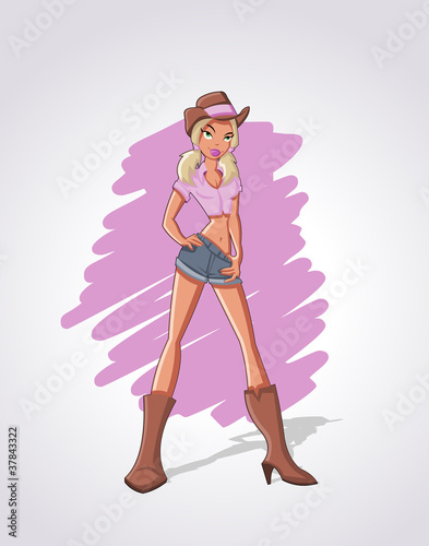 Beautiful sexy blonde cartoon cowgirl