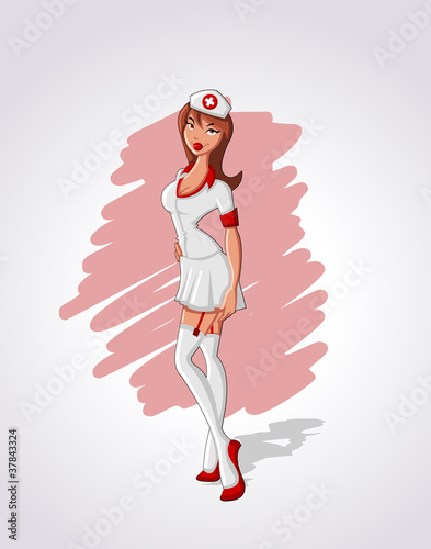 Beautiful sexy redhead cartoon nurse
