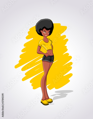 Beautiful sexy afro hair cartoon black woman