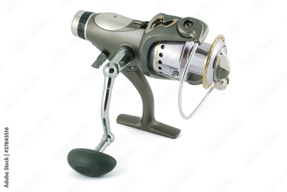 Spinning reel isolated on white background Spinning reel isolated on white background
