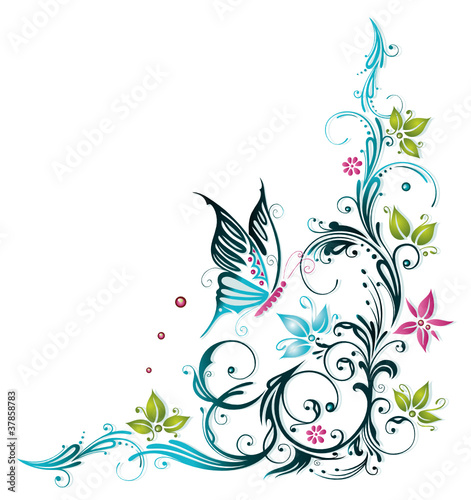 Ranke, flora, Blumen, Blüten, filigran, mint, türkis