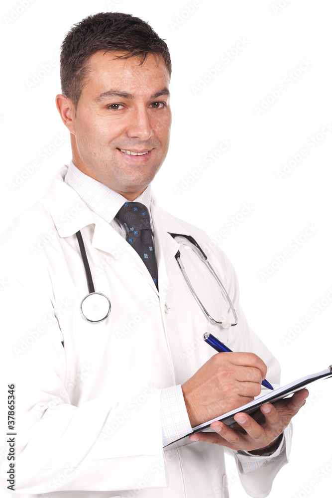 doctor smiling, writing notes and prescriptions doctor smiling, writing notes and prescriptions