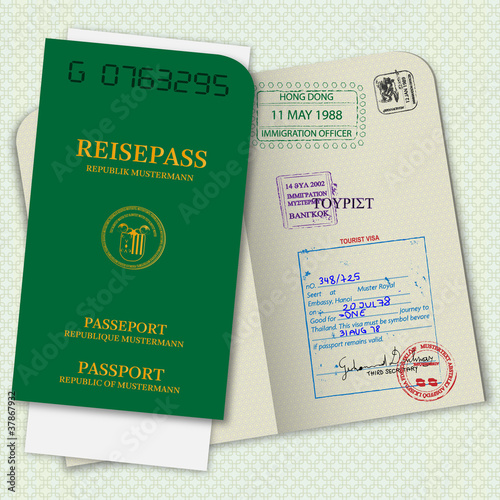 reisepass mit visa und stempel