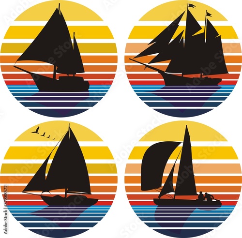 sailing and yachting -  silhouette