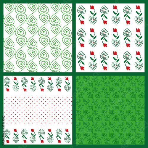 Seamless pattern with hearts and plants