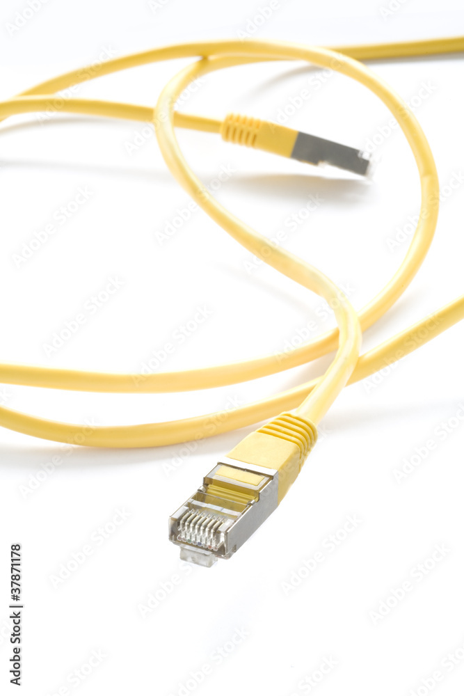 yellow network cable, isolated on white background yellow network cable, isolated on white background