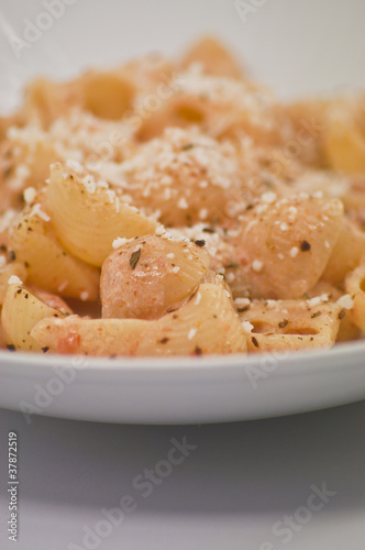 pasta close up conchiglie rosate high key photo