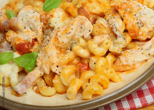 Baked Pasta Gratin with Chicken & Bacon