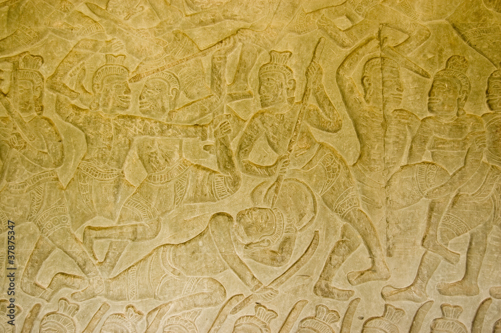 Man killed with spear bas relief