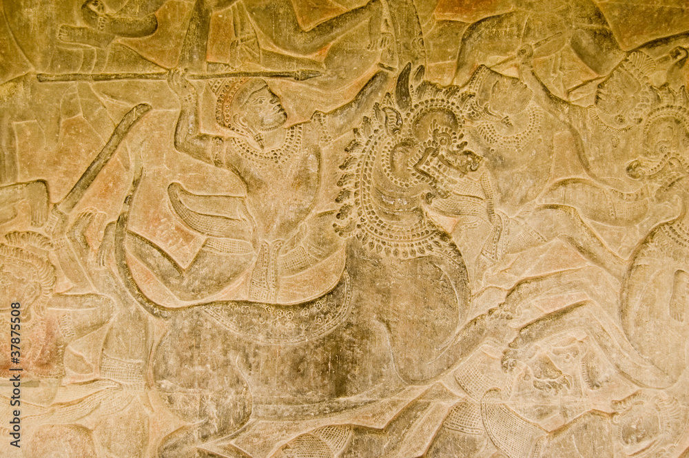 Hindu god riding lion, Angkor Wat Temple