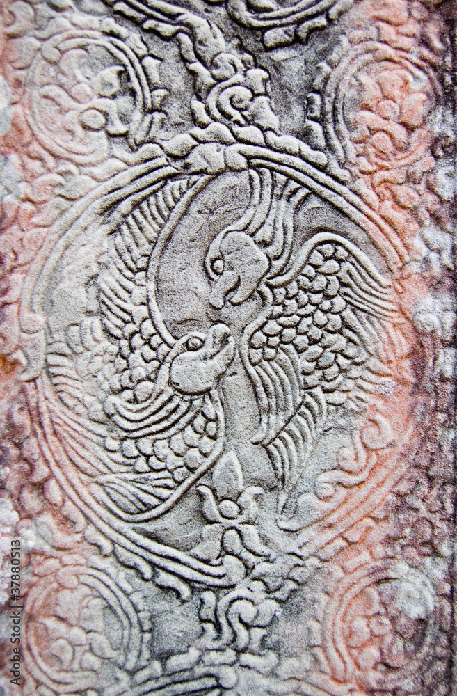 Ancient Khmer parrot carving