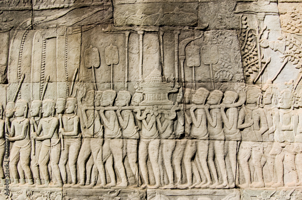 Ancient Khmer religious parade frieze