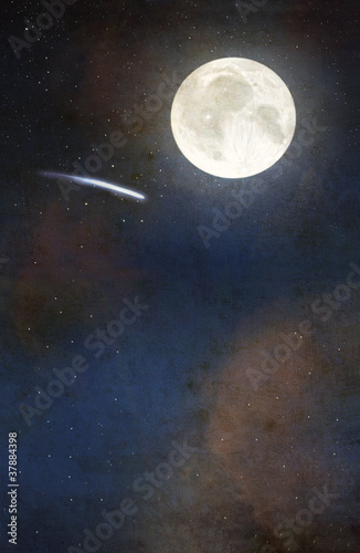 Vintage textured background with moon and shooting star