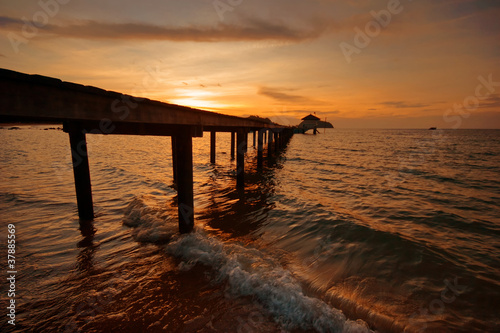 Tropical beach at sunset.