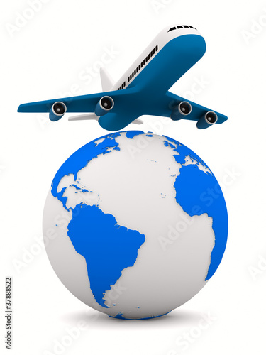 airplane and globe on white...