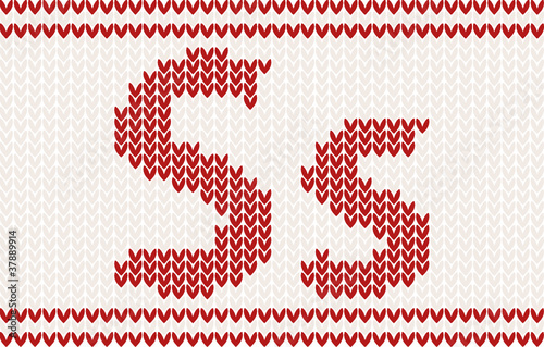 Red knitted Letter s on beige Background