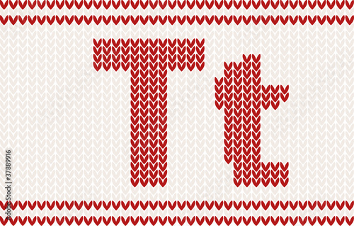 Red knitted Letter t on beige Background