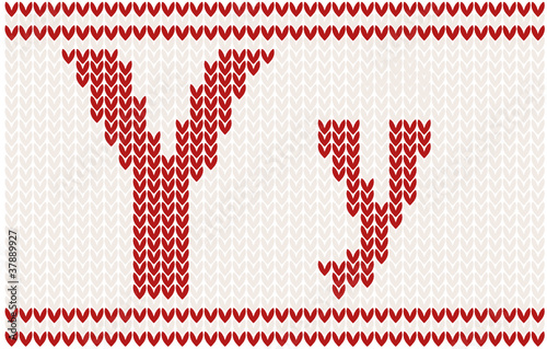 Red knitted Letter Y on beige Background