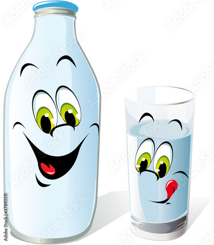 milk bottle and glass cartoon