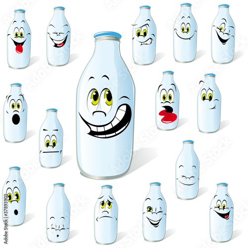 milk bottle with many expressions