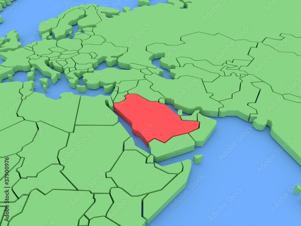 Three-dimensional map of Saudi Arabia isolated. 3d