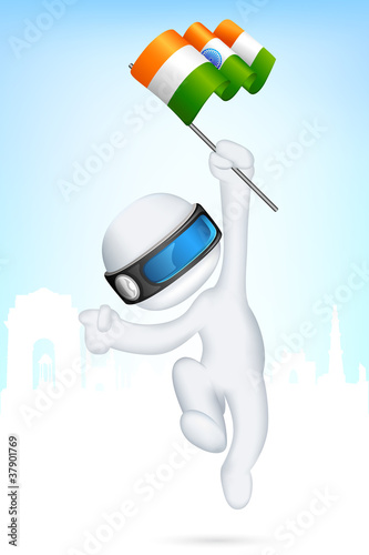 3d Man in Vector with Indian Flag