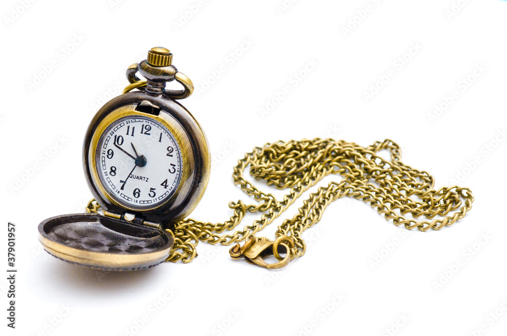 Old beutiful pocket watch. Isolated on white background. Old beutiful pocket watch. Isolated on white background.