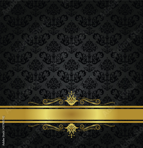 Seamless charcoal floral background with scrolls