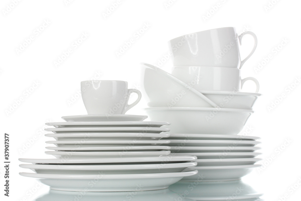 empty bowls, plates and cups isolated on white empty bowls, plates and cups isolated on white