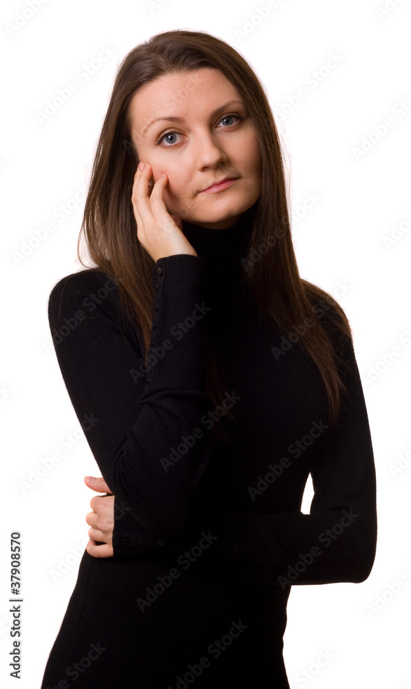 a portrait of a young woman looking worried. a portrait of a young woman looking worried.