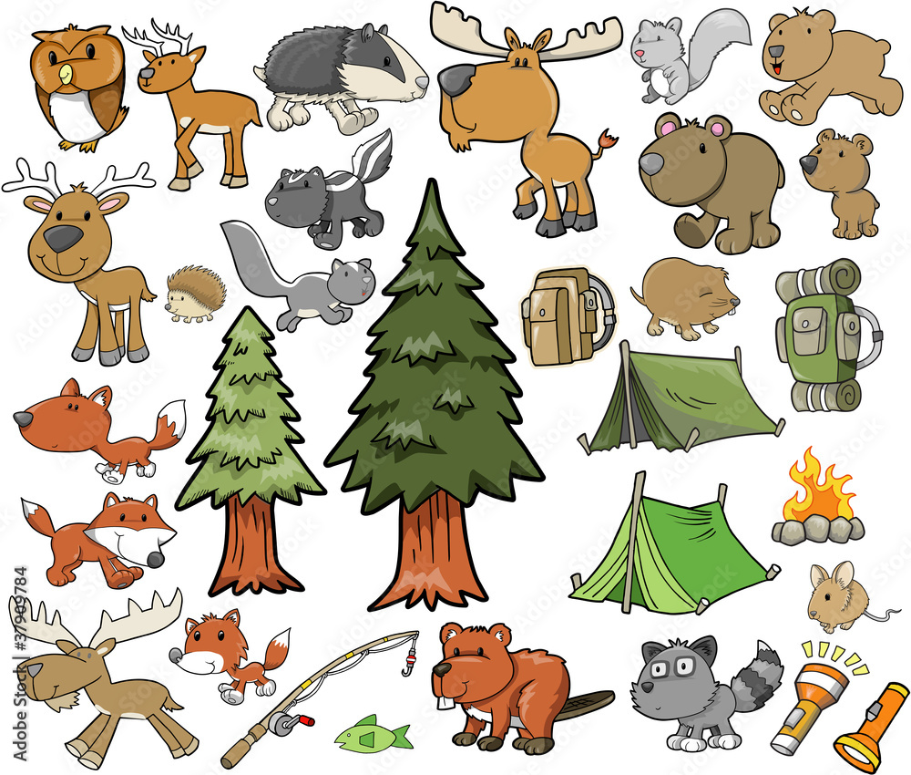 Obraz premium Outdoors Wildlife Camping Vector Design Set