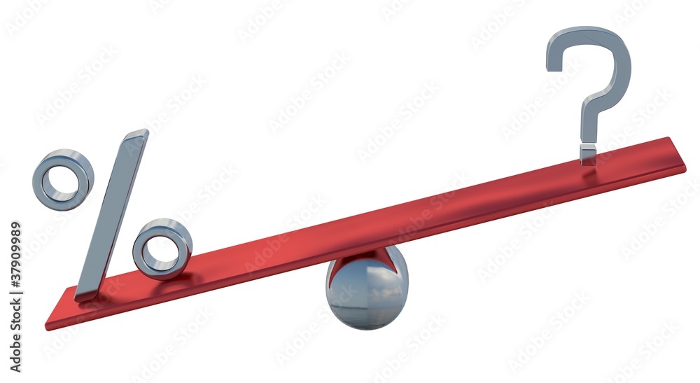 The percent sign and symbol of the question on the balance The percent sign and symbol of the question on the balance