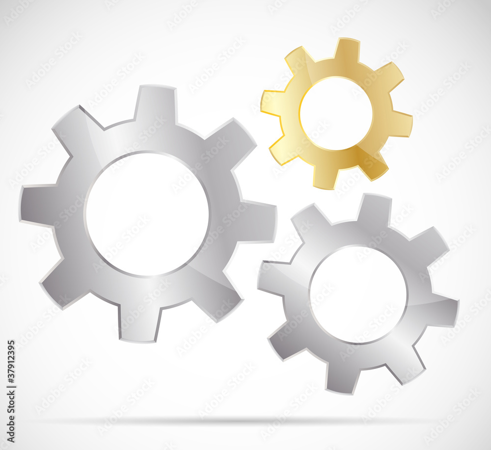 Three bright gears on gray background Three bright gears on gray background