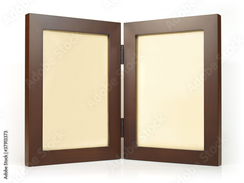 Twin wooden photo frame on white background