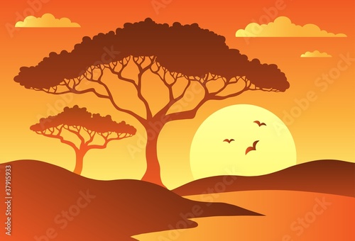 Savannah scenery with trees 1