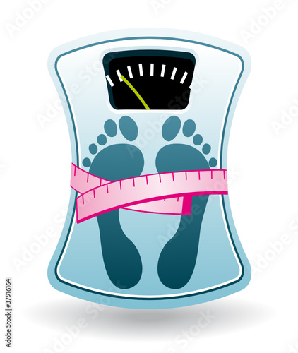 Bathroom scale. Diet program concept.