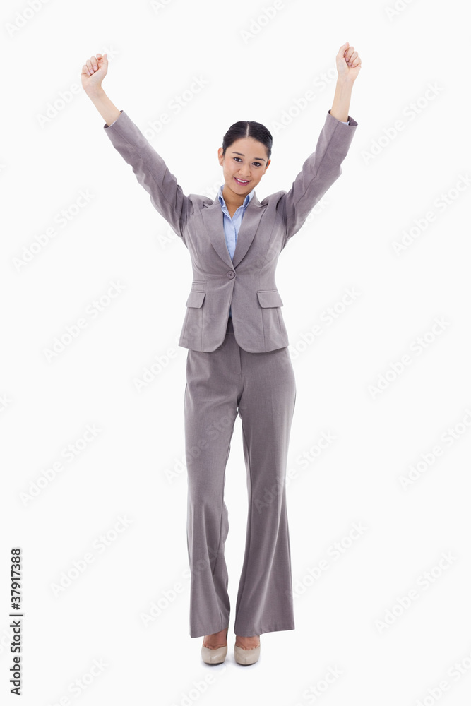 Portrait of a happy businesswoman posing with the arms up Portrait of a happy businesswoman posing with the arms up