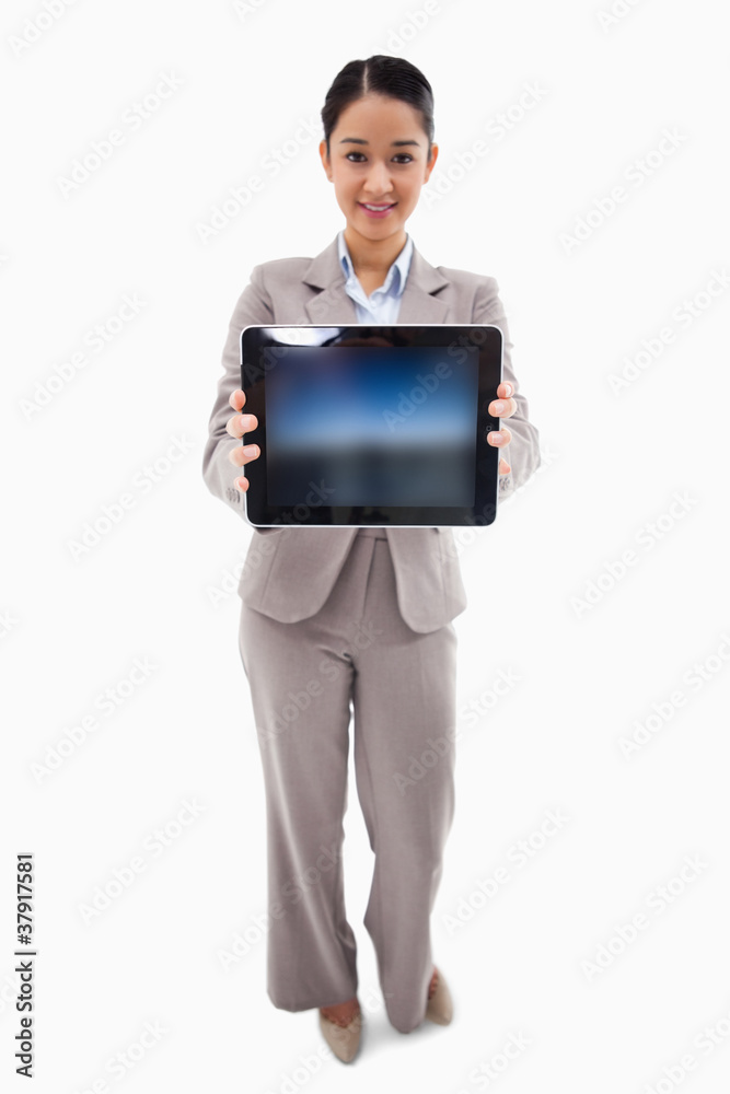 Portrait of a businesswoman showing a tablet computer Portrait of a businesswoman showing a tablet computer