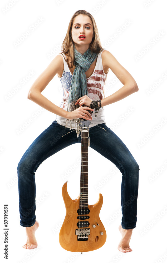 Beautiful girl with electric guitar Beautiful girl with electric guitar