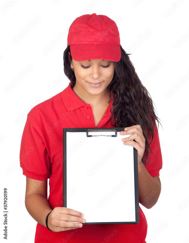 Young worker with red uniform Young worker with red uniform