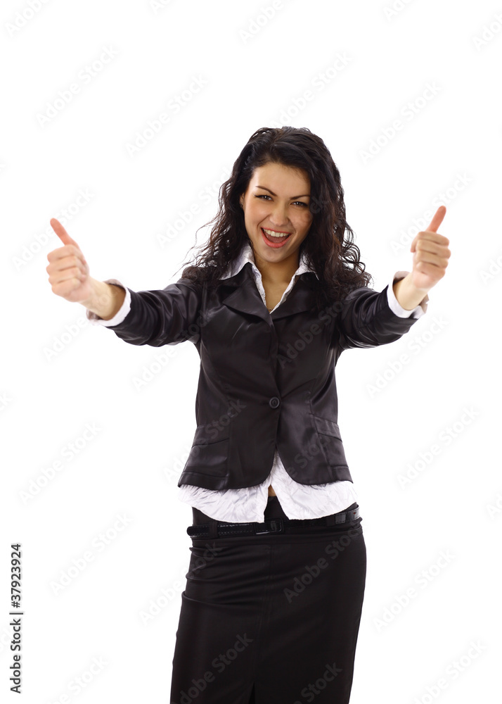 Happy smiling business woman with thumbs up gesture Happy smiling business woman with thumbs up gesture