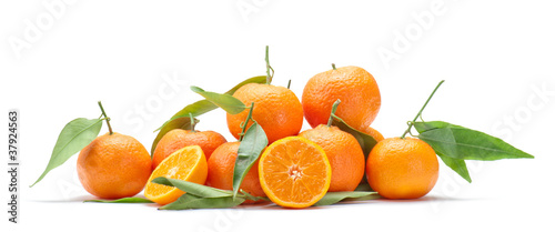 group of tangerines with a slice