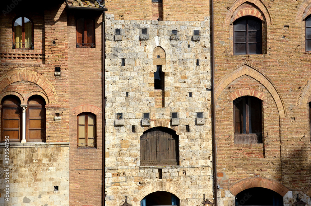 San Gimignano Piazza della Cisterna House Facades