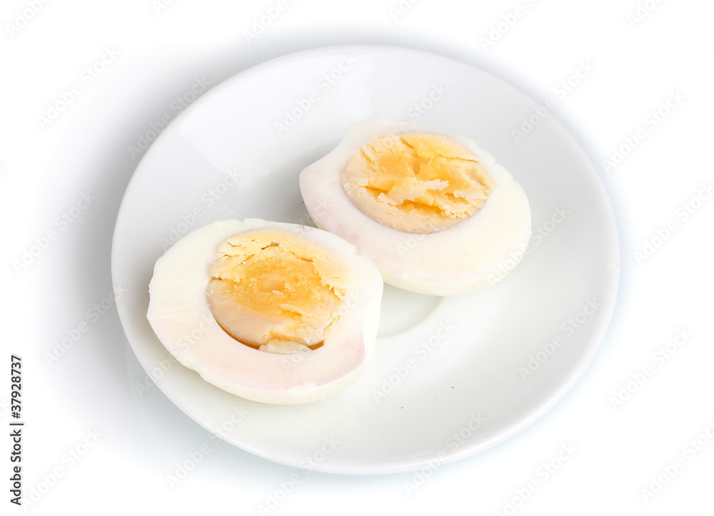 tasty boiled eggs on plate isolated on white tasty boiled eggs on plate isolated on white