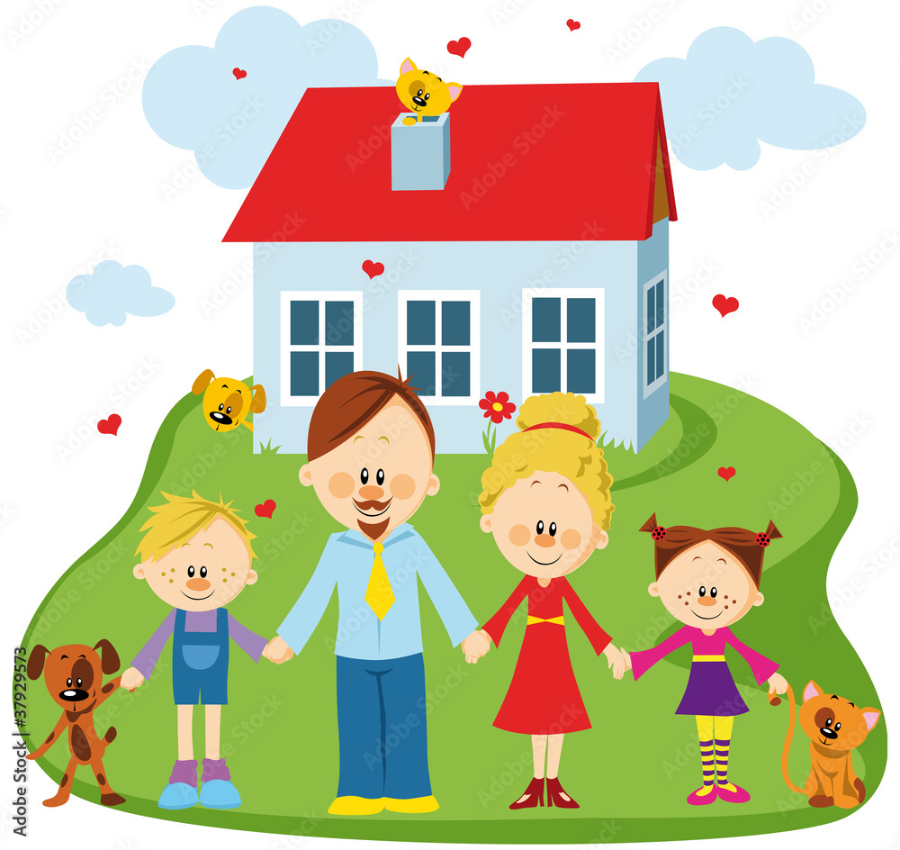 Happy family on a threshold of their house Happy family on a threshold of their house